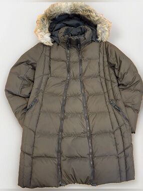 Maternity Puffer Coat Size XS Down Blend Jacket Extender Thyme Faux Fur Brown